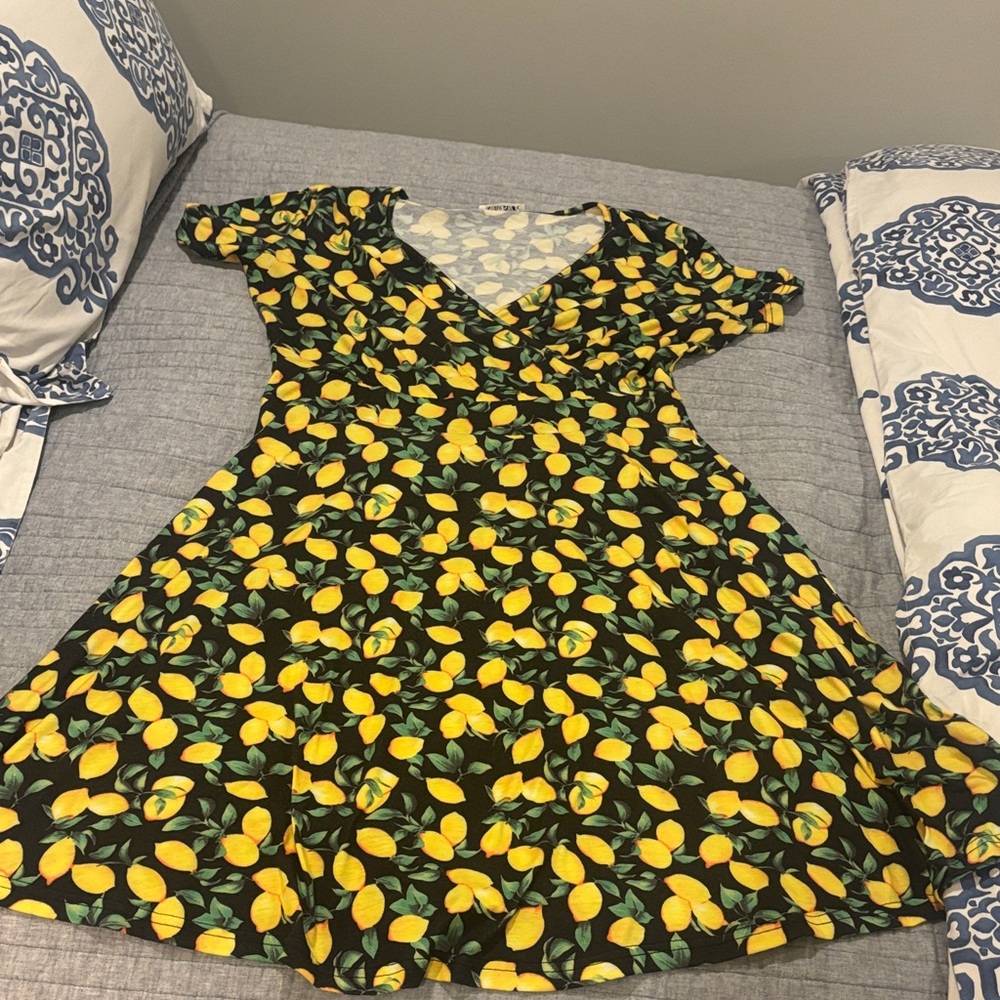 🍋 MS Basic Lemon Print Dress – Size XL